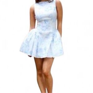 Sleeveless Light Blue Floral Mini Dress